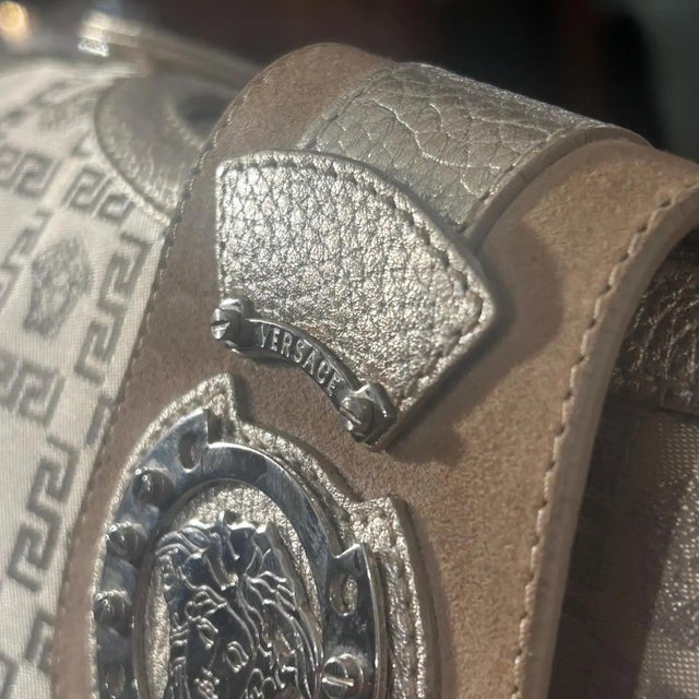 Italian Vintage Gianni Versace Metallic Medusa Monogram White Shoulder Bag For Sale - Image 3 of 7