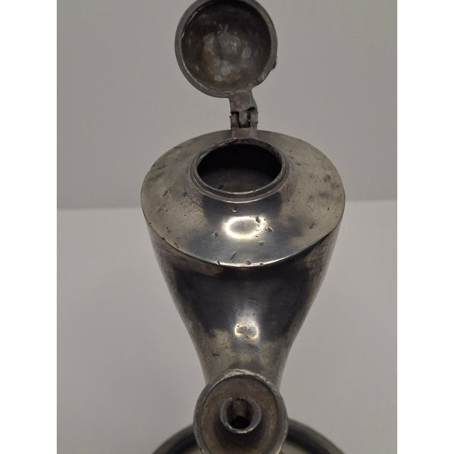 Metal Lot of 2 - 19th C Pewter Whale Oil Fat Lamps W/ Figurine, Wick Pick, European For Sale - Image 7 of 18