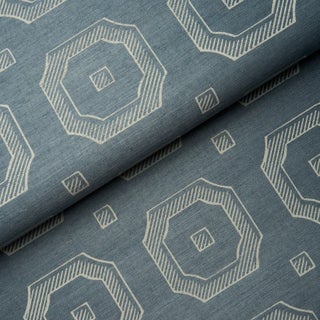 SAMPLE - Schumacher Beveled Frame Sisal Wallpaper In Denim For Sale