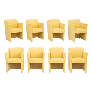 Rolf Benz "Model 7100" Yellow Velvet Upholstered Dining Chairs, 8 For Sale