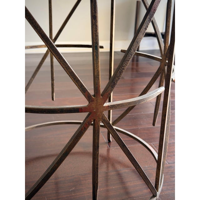 Late 20th Century Hollywood Regency Gold Leaf Wrought Iron Side Table Black Stone Granite Top Vintage Geometric Metal Starburst Accent Drink Table Arturo Pani Style For Sale - Image 5 of 12