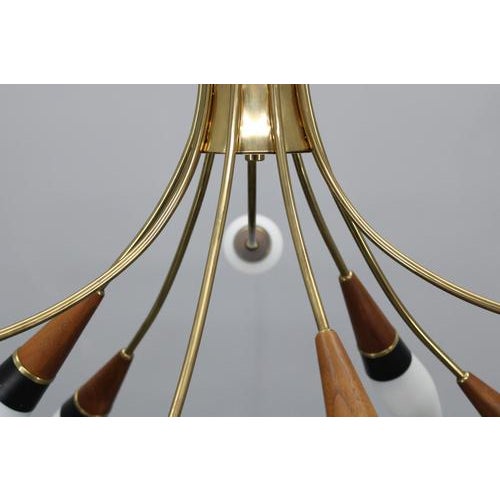 Brass, Teak and Opaline Glass Chandelier by Rupert Nikoll, Austria, 1960s For Sale - Image 12 of 18