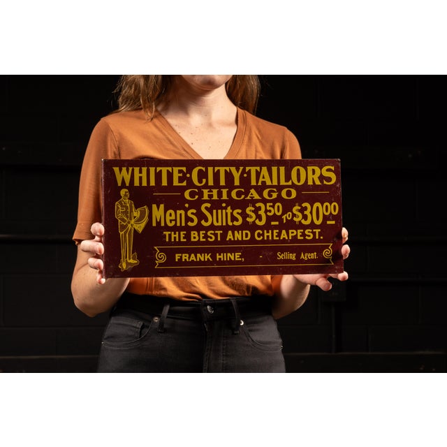 c. 1920s Antique double-sided storefront sign for White City Tailors, a tailor shop and haberdasher in Chicago. It...