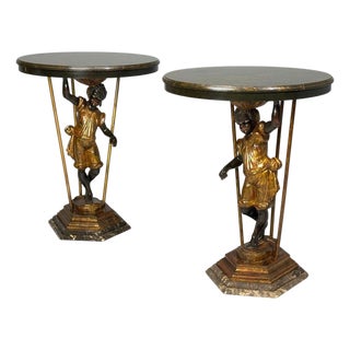 18th/19th C. Italian, Venetian Blackamoor Gueridons, Opposing Figures, Marble For Sale