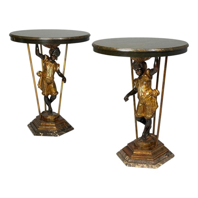 18th/19th C. Italian, Venetian Blackamoor Gueridons, Opposing Figures, Marble For Sale