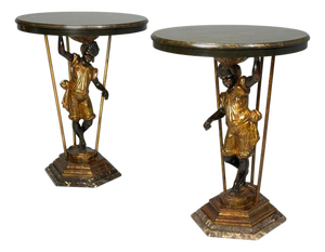 18th/19th C. Italian, Venetian Blackamoor Gueridons, Opposing Figures, Marble