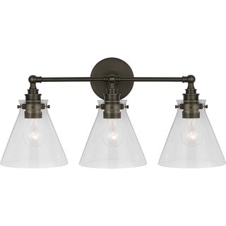 Chapman & Myers for Visual Comfort Signature Parkington 24" Three Light Bath Bar in Bronze with Clear Glass For Sale