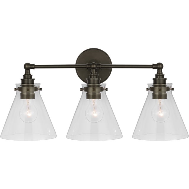 Chapman & Myers for Visual Comfort Signature Parkington 24" Three Light Bath Bar in Bronze with Clear Glass For Sale