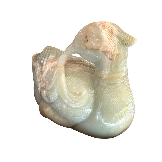 Early 20th Century Substantial Large Chinese Celadon Jade Mandarin Duck Figure, Republic Period For Sale - Image 12 of 15