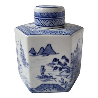 Andrea by Sadek Blue & White Porcelain Tea Canister or Vessel For Sale