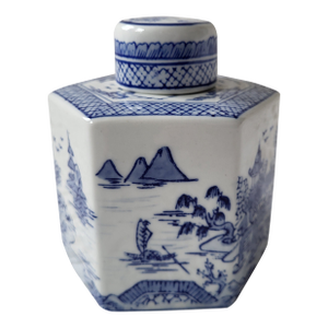 Andrea by Sadek Blue & White Porcelain Tea Canister or Vessel