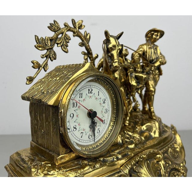 Vintage French Ornate Quartz Mantel Clock with Horse Figure For Sale - Image 12 of 16