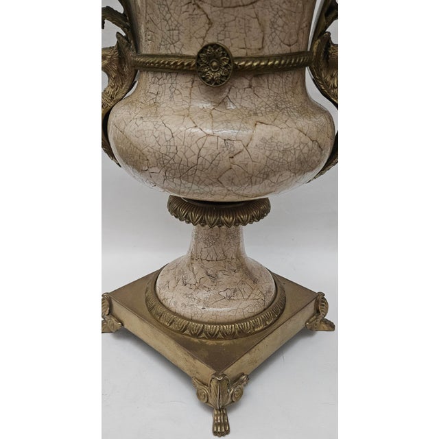 Mid-Century Modern 1970s Decorative Crafts Inc. Crackle Glaze With Bronze Vase For Sale - Image 3 of 18