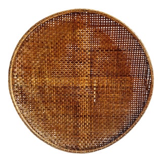 Vintage Bamboo Woven Round Basket Tray XL For Sale