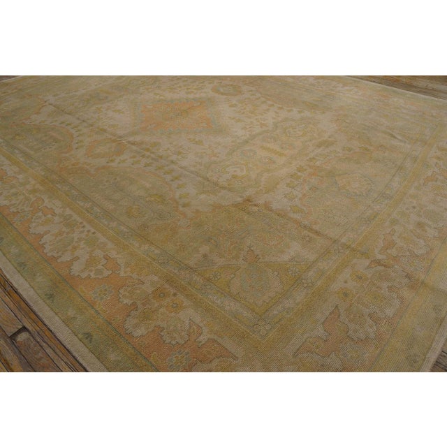 Turkish 1930s Ivory Floral Antique Turkish Oushak Rug 9'10" X 13'4" Handknotted Wool Carpet For Sale - Image 3 of 9