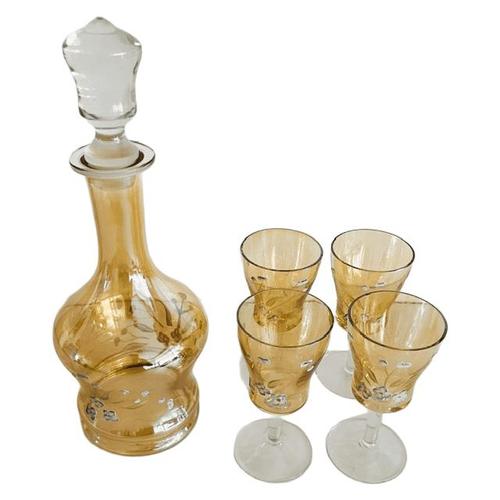 Antique Art Deco Bohemian Amber Glass Decanter Set, 1920s, Set of 7 For Sale - Image 3 of 13