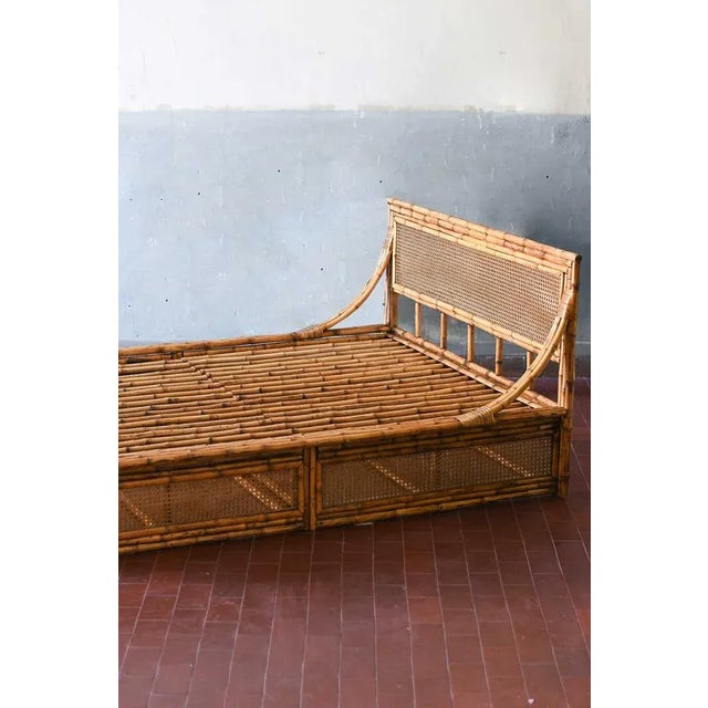Double Bed with Bamboo and Vienna Straw Headboard, 1980s For Sale - Image 3 of 11