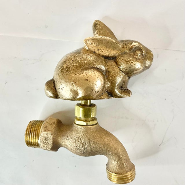 Hollywood Regency Vintage Hollywood Regency Boho Chic Brass Bunny Outside Water Faucet - Easter For Sale - Image 3 of 9