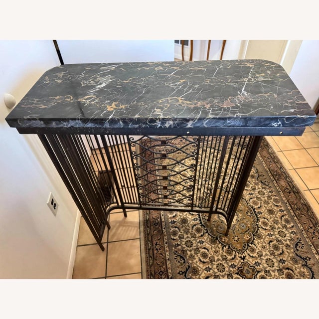 Vintage Metal Radiator Cover Console Table Black Real Marble Entryway Stand For Sale In New York - Image 6 of 9