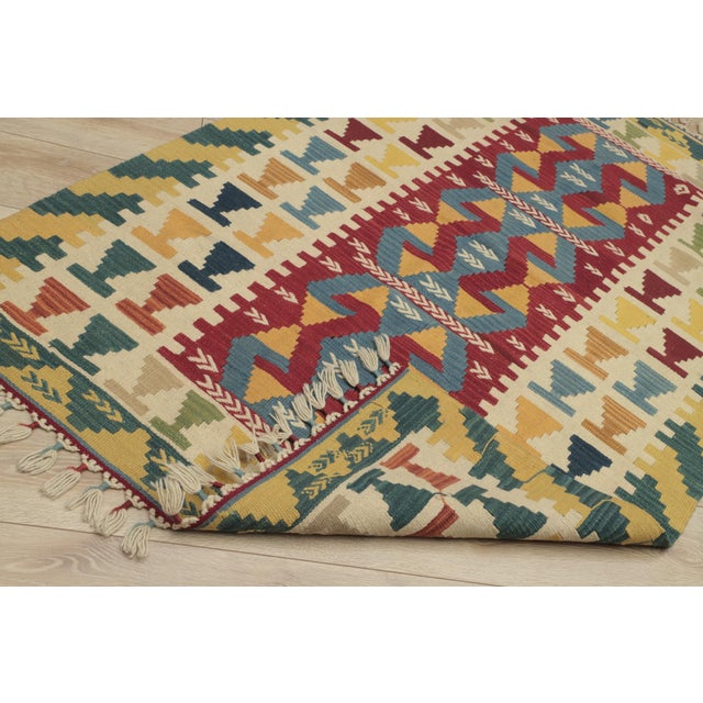 1970s Boho Style Turkish Vintage Geometric Design Handmade Oushak Kilim Rug For Sale - Image 12 of 13