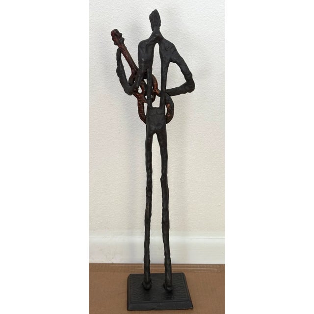 Brutalist Vintage Giacometti-Style Brutalist Bronze Guitarist Sculpture 25" Tall, EUC For Sale - Image 3 of 6