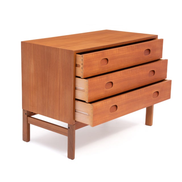 Mid-Century Modern Vitze Three Drawer Teak Chest Dresser Mid Century Denmark Foil Mark Vitzé Mobelfabrik Danish Cabinet Makers For Sale - Image 3 of 13