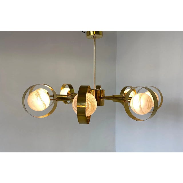 Italian Art Deco Murano Glass & Brass Ceiling Lamp For Sale - Image 9 of 17