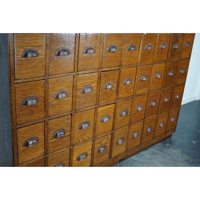 Dutch Industrial Oak Apothecary Cabinet Bank of Drawers, 1940s For Sale - Image 8 of 18