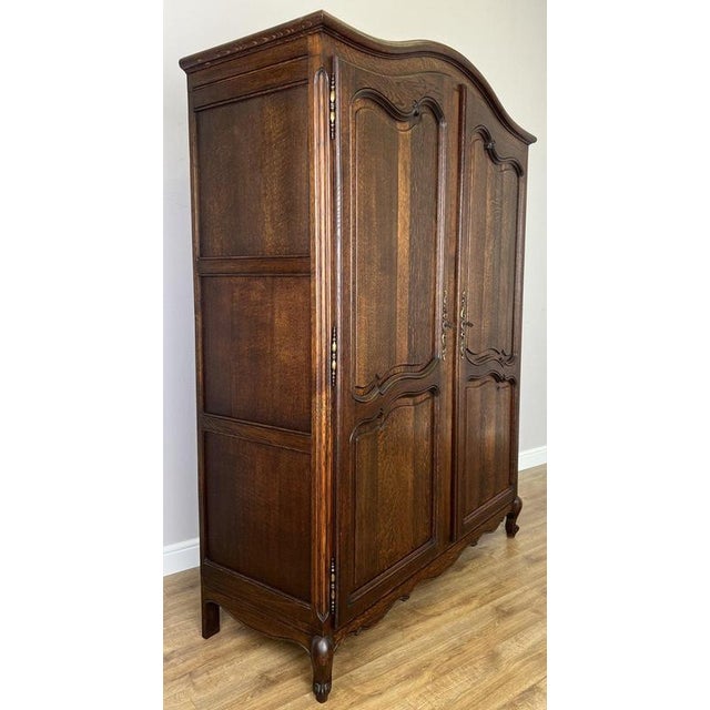 Antique French Louis XVI Style Carved Oak 2-Door Wardrobe For Sale - Image 3 of 16