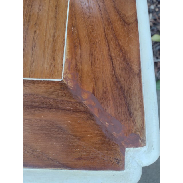 1960s 1963 Hollywood Regency Walnut and White Side Tables- a Pair For Sale - Image 5 of 10