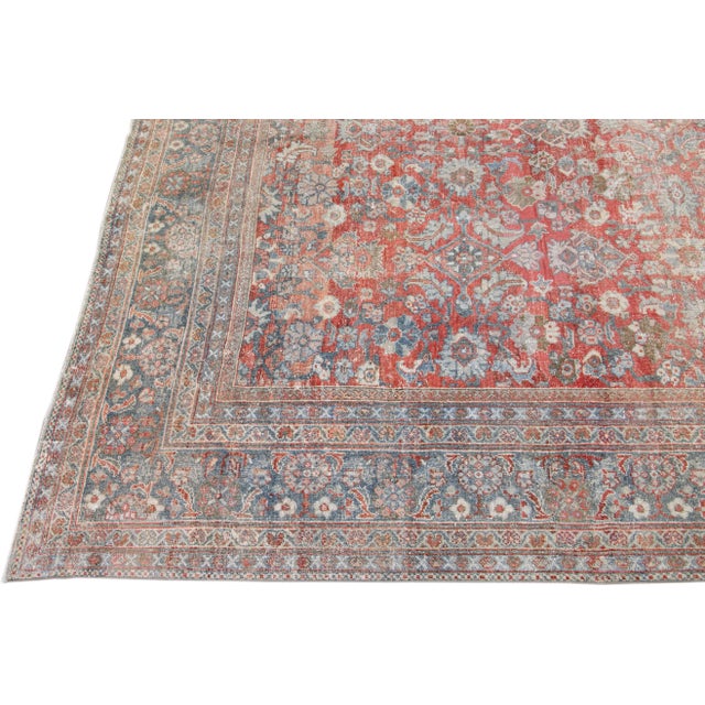 Antique Mahal Handmade Oversize Red Wool Rug With Allover Design For Sale - Image 4 of 11