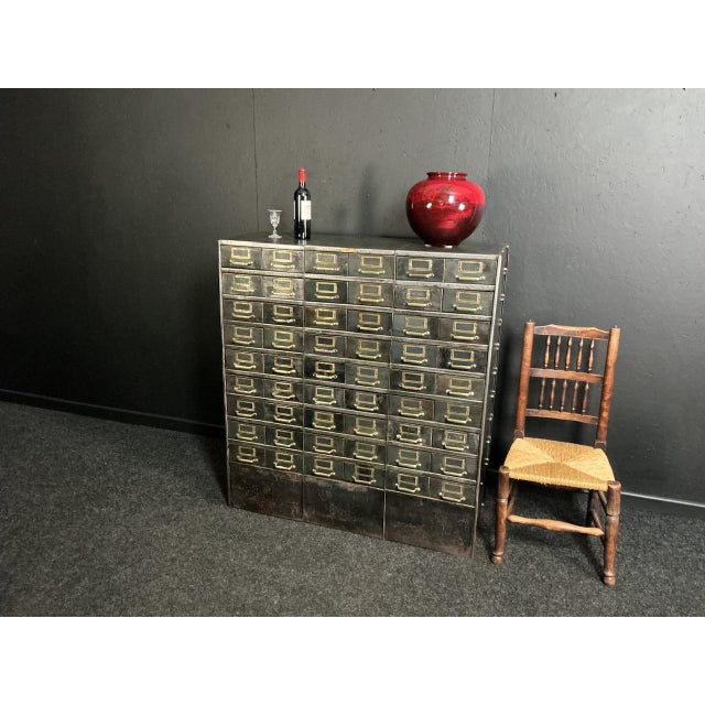 Vintage Industrial Steel Bank of Drawers, 1925 For Sale - Image 4 of 8