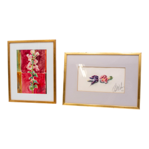 Pair of Framed Signed Watercolor Flower Prints