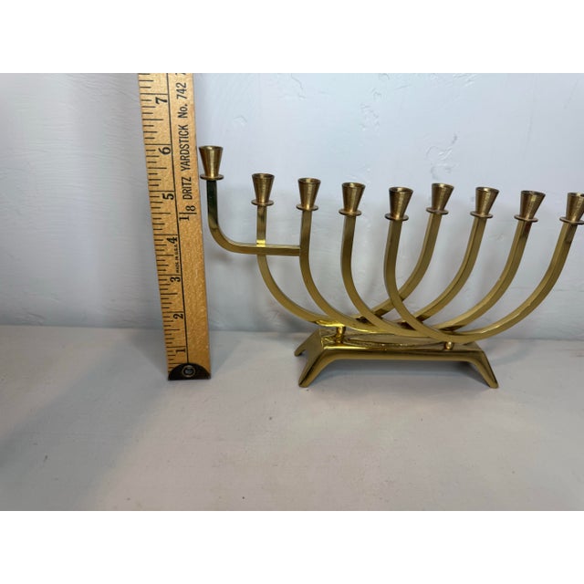 Mid 20th Century Vintage Wainberg Israel Brass Hanukkah Menorah Mid Century Modern 9 Arm For Sale - Image 5 of 9