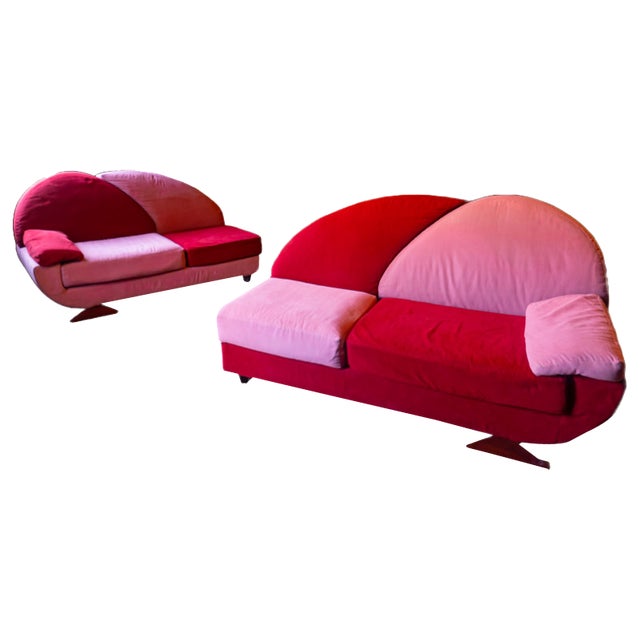 Set of Postmodern Pink and Red Alcantara Sofas, Italy, 1980s For Sale