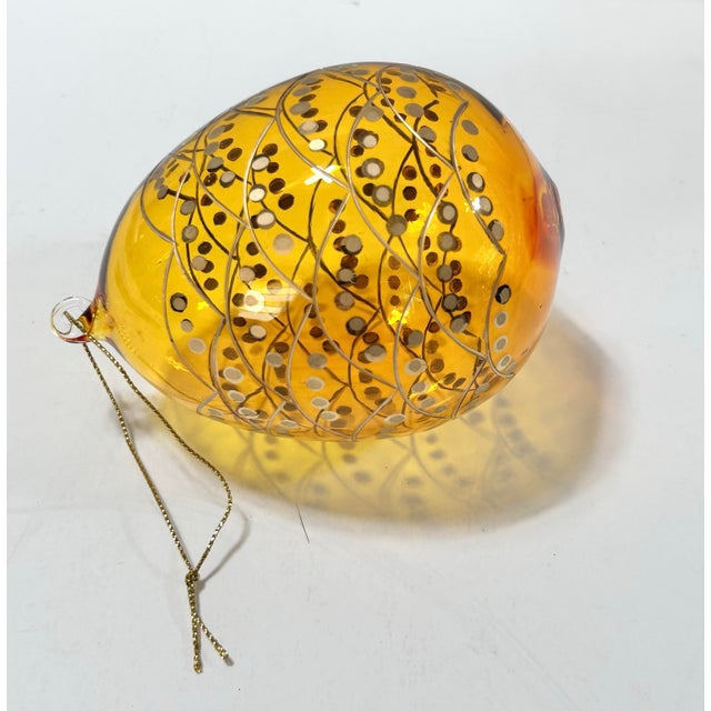 Vintage Amber Blown Glass Egg Christmas Ornament With Gold & Silver Detail For Sale In Louisville - Image 6 of 6