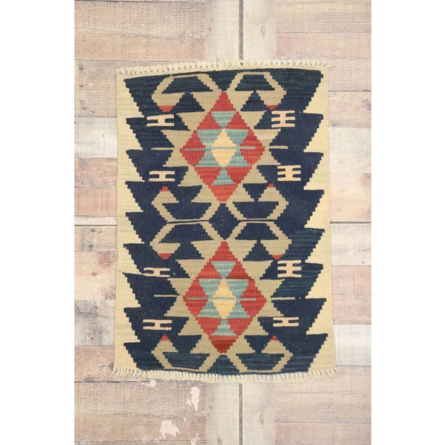 Navy Blue Vintage Persian Shiraz Kilim Rug - 02'00 X 02'11 For Sale - Image 8 of 9