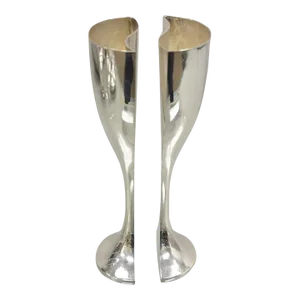 Late 20th Century Cazenovia Abroad Silverplate Toasting Split Champagne Flutes- Set of 2