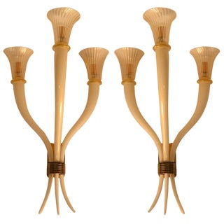 Barovier E Toso Three Arm Sconces - a Pair For Sale