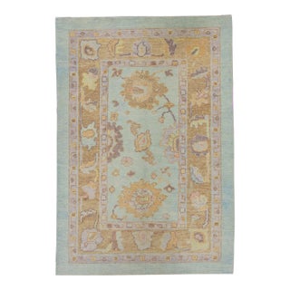 Modern Turkish Oushak Rug 4'1" x 6'1" For Sale