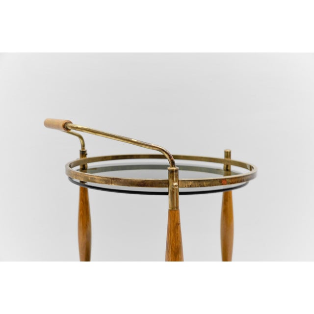 Mid-Century Modern Regency Style Serving Trolley in Smoked Glass and Wood, 1960s For Sale - Image 6 of 12
