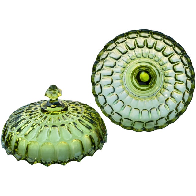 Mid 20th Century Antique Textured Green Crystal Lidded Bowl For Sale - Image 5 of 5