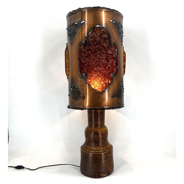 Brutalist Table Lamp from Potterie D'Accolay, 1970s For Sale - Image 3 of 13