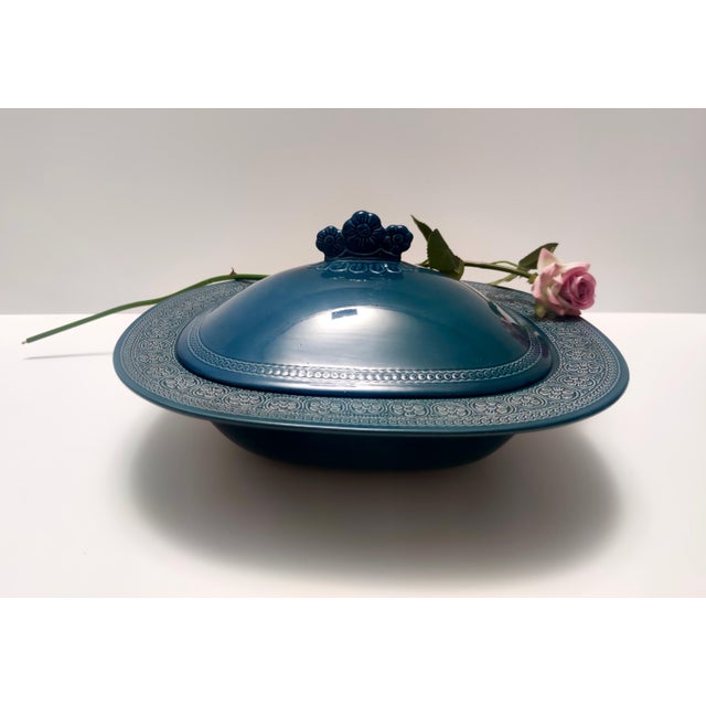 Made in Italy in 1965 by Antonia Campi for Laveno. It is marked on the bottom. This centerpiece bowl is made in blue...