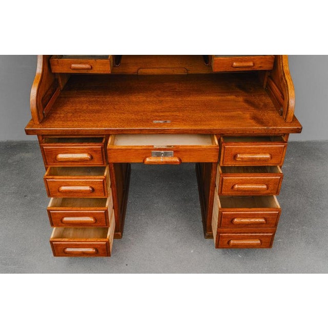 Industrial Style Oak Roll-Top Desk, Early 20th Century For Sale - Image 12 of 18