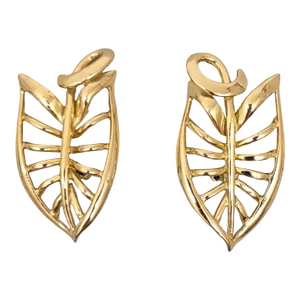 Vintage 1960s Signed Napier Goldtone Over Sterling Openwork Leaf Clip Earrings - 2 Pieces