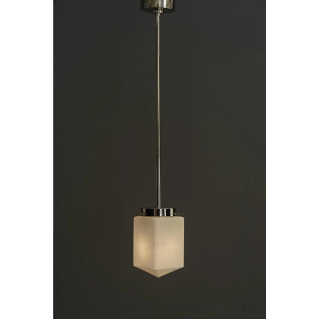 Silver Art Deco Nickel, Plated Pendant with Opal Glass Shade, Vienna, 1920s For Sale - Image 8 of 12