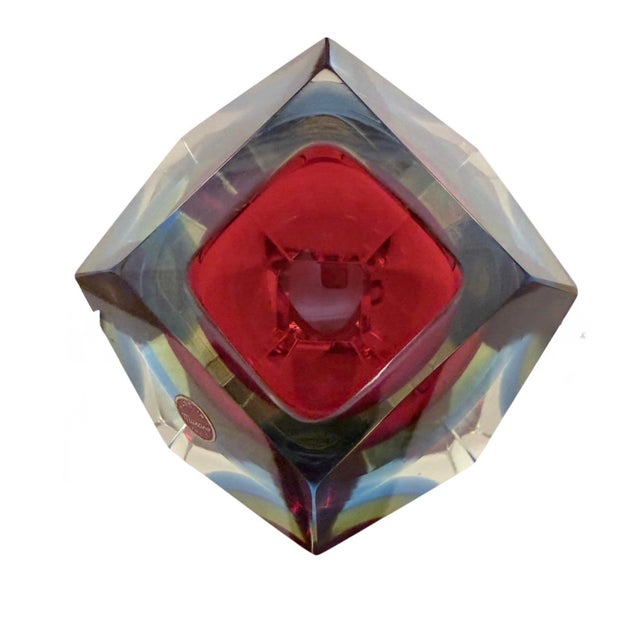 Murano Murano Sommerso Glass Bowl. Red, Green, Blue, Clear. Sticker Present. For Sale - Image 4 of 4