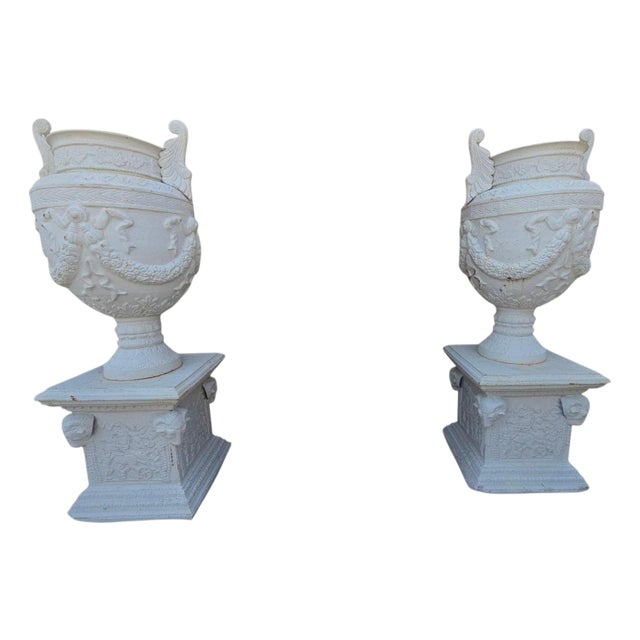 Greek Style Cast Iron Garden Urns, 1950, Set of 2 For Sale