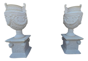 Greek Style Cast Iron Garden Urns, 1950, Set of 2